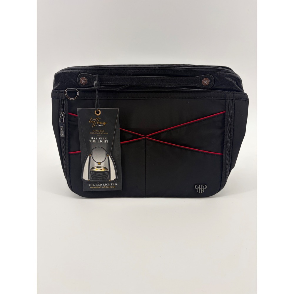 PurseN LittBag Handbag Organizer Women OS Black Red LED Lighted Insert NWT